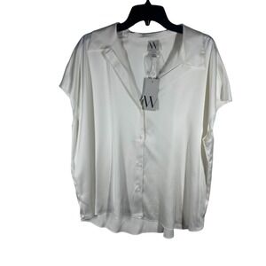 Worthington Button-Down Blouse‎ Women's Size XXL White Polyester NEW